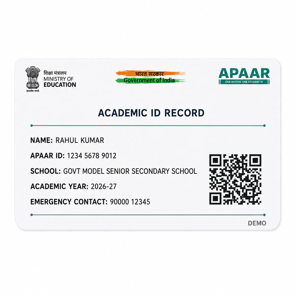 APAAR student PVC ID card reverse printing view