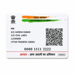 Aadhaar PVC card reverse with Suresh Kumar father name and fictional Lucknow address