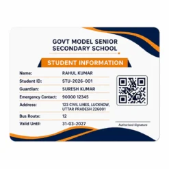 School Student PVC ID card reverse information view