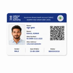 Straight ABHA card PVC front with fictional Rahul Kumar information