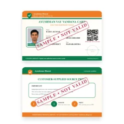 AYUSHMAN VAY VANDANA CARD sample front and reverse shown at equal size