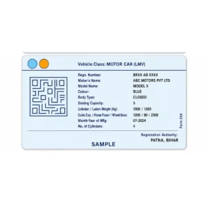 bihar rc pvc card reverse printing sample with fictional details