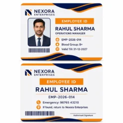 Front and reverse comparison of a fictional business PVC ID card