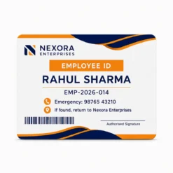 Reverse view of a business PVC ID card for fictional employee Rahul Sharma