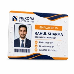 Water droplets on a fictional business PVC ID card