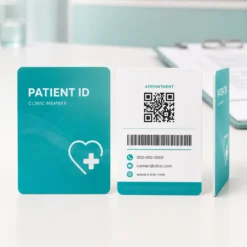 Front and back views of a custom PVC clinic patient card