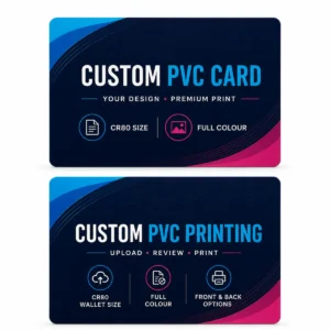 Front and reverse comparison of a custom PVC printing card