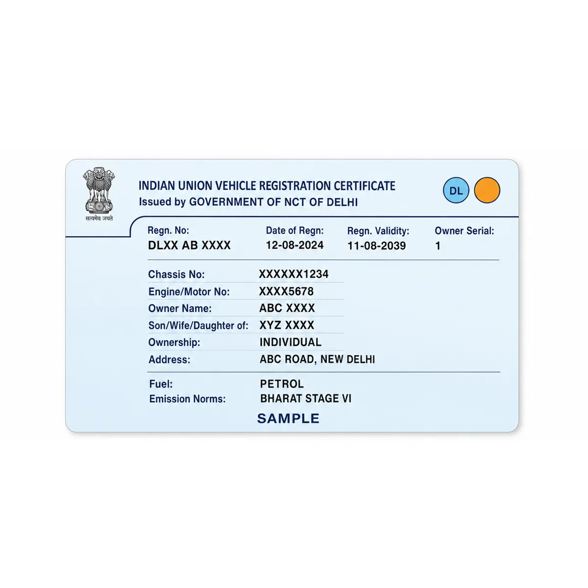delhi rc pvc card print example 1