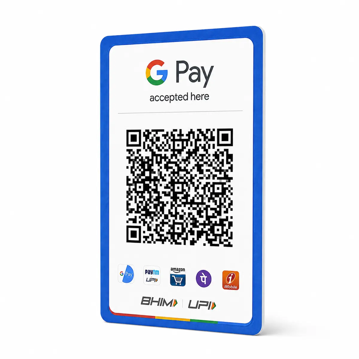 Rounded edge and PVC thickness of a portrait Google Pay QR card