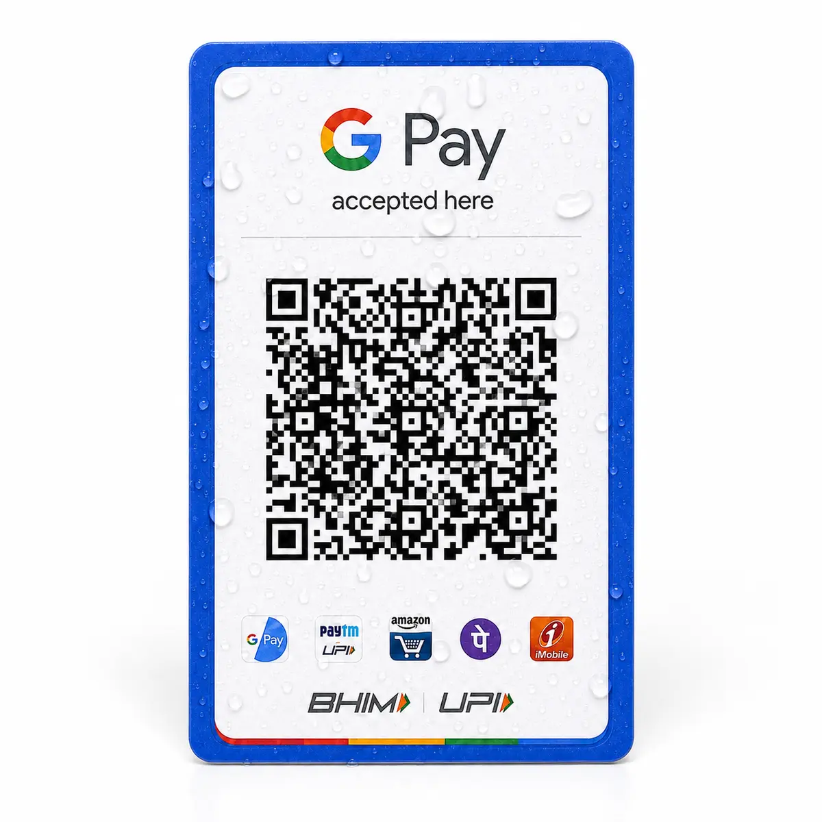 Water droplets on a portrait Google Pay QR PVC card