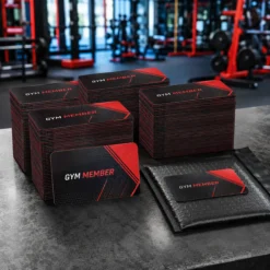 Custom gym membership cards shown in bulk pack quantities