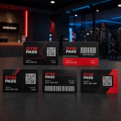 Gym membership card design options with barcode and QR code