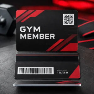 Front and back views of a custom PVC gym membership card