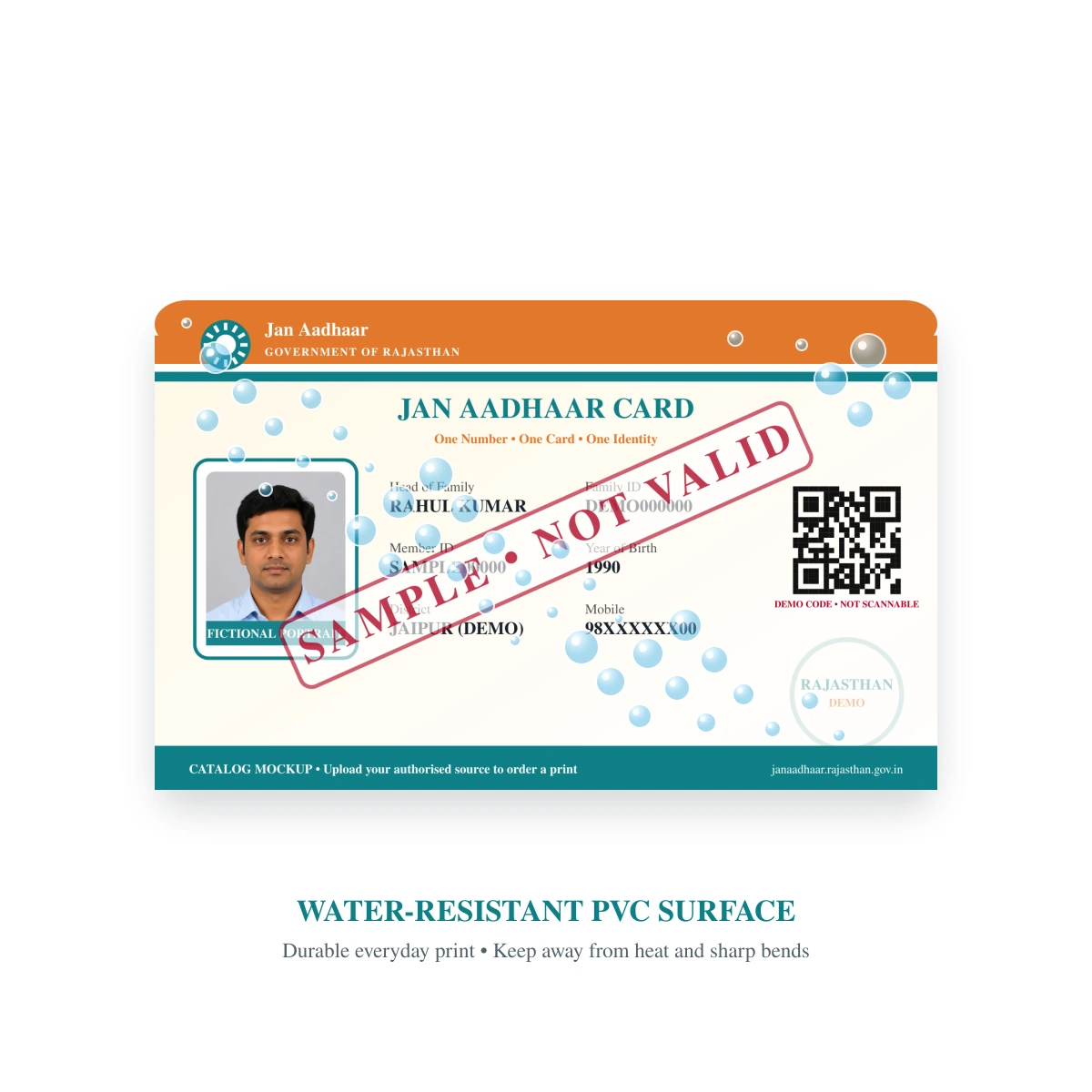 JAN AADHAAR CARD water-resistant PVC surface sample