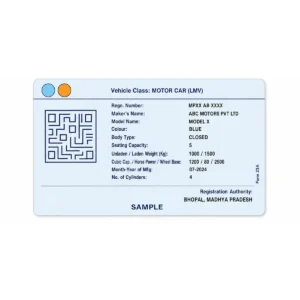 madhya pradesh rc pvc card reverse printing sample with fictional details
