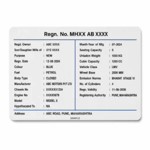 Maharashtra RC PVC card reverse printing sample with fictional details