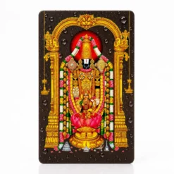 Water droplets on a Tirupati Balaji devotional PVC card