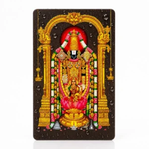 Water droplets on a Tirupati Balaji devotional PVC card